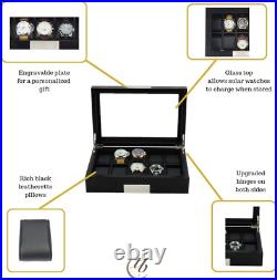 10 Ebony Wood Watch Box Display Case Storage Jewelry Organizer with Glass Top, S