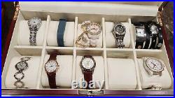 10-Slot WATCH BOX Wooden Glass Jewelry Storage Display Case WITH WATCHES