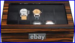 10 Slots Wooden Watch Display Case Glass Top Jewelry Collection Storage Box Orga