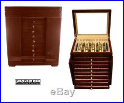 100 Pen Case Wood With Glass Top Display Burgundy