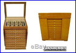 100 Pen Case Wood With Glass Top Display Pinewood