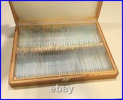 100 Piece Prepared Glass Microscope Slides in Wood Case With Plants Animal Human