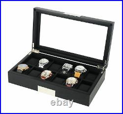 12 Black Wood Watch Box Display Case Jewelry Organizer Glass Top Stainless