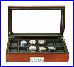 12 Cherry Wood Watch Box Display Case Storage Jewelry Organizer with Glass Top
