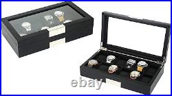 12 Ebony Wood Watch Box Display Case Storage Jewelry Organizer with Glass Top, S