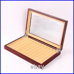 12 Grid Anti Dust Glass Lid Rectangle Display Box Travel Pen Case Wood Storage
