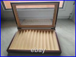 12 Grid Anti Dust Glass Lid Rectangle Display Box Travel Pen Case Wood Storage