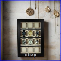 12 Piece Black Ebony Wood Watch Display Wall Hanging Case and Storage Organizer