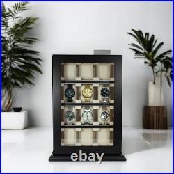 12 Piece Black Ebony Wood Watch Display Wall Hanging Case and Storage Organizer