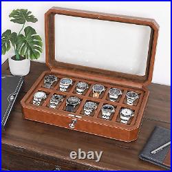 12 Slot Leather Watch Box Luxury Watch Case Display Organizer, Microsuede Line