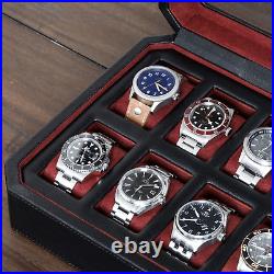 12 Slot Leather Watch Box for Men Luxury Watch Case Display Organizer Holder