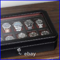 12 Slot Leather Watch Box for Men Luxury Watch Case Display Organizer Holder
