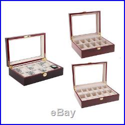 12 Slot Wood Watch Display Case Holder Glass Top Jewelry Storage Organizer