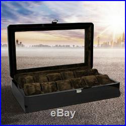12 Slots Solid Wood Glass Collect Watch Display Storage Box Case Gift