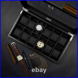 12 Watch Box for Men Display Case Wood Luxury Watch Box with Large Glass Window