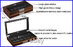 12 Watch Box for Men Watch Display Case Wood Luxury Watch Box with Large Glass