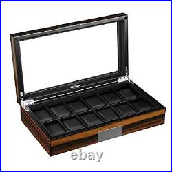 12 Watch Box for Men Watch Display Case Wood Luxury Watch Box with Large Glass