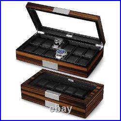 12 Watch Box for Men Watch Display Case Wood Luxury Watch Box with Large Glass W