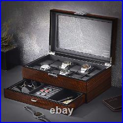 12 Watch Box with Valet Drawer, Luxury Watch Case, Watch Organizer Real Glass Top