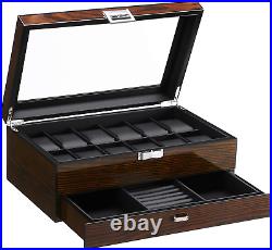 12 Watch Box with Valet Drawer, Luxury Watch Case, Watch Organizer for Mens Acces