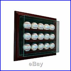 15 Baseball Cabinet Style Wood Display Case 15 Ball Hinged Door Glass CHERRY