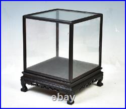 16x16x16cm Ebony Wood Trim Display Cover Transparent Glass Doll Antique