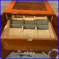 18 Slot Watch Display Case Burl Wood Laminate Glass Top Jewelry Box With 4 Drawers