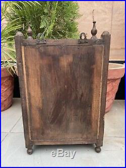 1800's Ancient Wood Inlaid Floral Glass Side Door Wall Fixing Box Case Rare Old