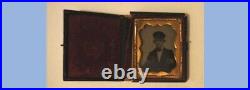 1860 antique AMBROTYPE PHOTOUNIFORM or SOLDIER thick glass, brass, wood case