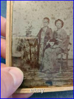 1880s Japan Ambrotype Woman + Son, 1/2 Kiri Case (#21)