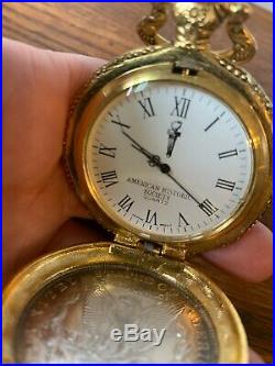 1884 Morgan Silver Dollar Pocket Watch In Glass/wood Case And Free Shipping