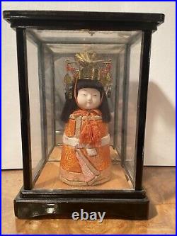 1960s Vintage Japanese Geisha Girl Doll In Mirrored Glass Wood Case