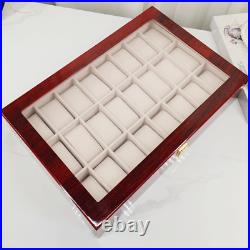 1x Black Wooden 24 Slots Luxury Watches Case Glass Top Jewelry Collection Box
