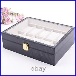 1x Solid Wooden Glass Mens Watch Organizer Case Luxury Display Practical Box