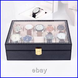 1x Solid Wooden Glass Mens Watch Organizer Case Luxury Display Practical Box