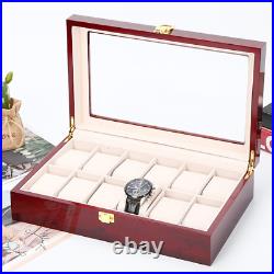 1x Wooden Watch Box Organizer Glass Top 12 slot Valentine Mens Gift Jewelry Case