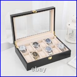 1x Wooden Watch Box Organizer Glass Top 12 slot Valentine Mens Gift Jewelry Case