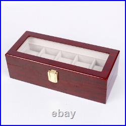 2/3/5/6 Slots Red Watch Box Display Case Organizer Wood Glass Storage Box Solid