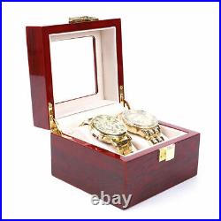 2/3/5/6 Slots Red Watch Box Display Case Organizer Wood Glass Storage Box Solid