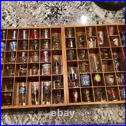 2 Shot Glass Display Cases Wooden Holds 72 Standard Size Glasses/W Shotglasses
