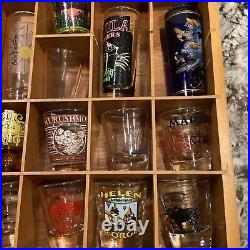 2 Shot Glass Display Cases Wooden Holds 72 Standard Size Glasses/W Shotglasses