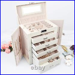2 in 1 Huge Jewelry Box/Organizer/Case Faux Leather with Small Travel Case, Gift