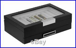 20 Pen Black Ebony Wood Display Case Fountain Storage Box Black Handle Glass Top