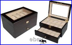 20 Piece Ebony Walnut Wood Men'S Watch Box Display Case Collection Jewelry Box S