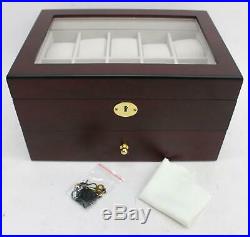 20-Slot Cherry Wood Watch Box Display Case Glass Top Jewellery Organiser NEW