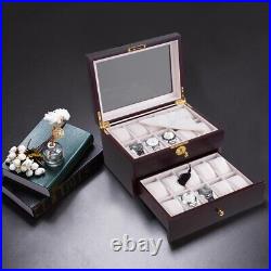 20 Slot Ebony Glass Top Jewelry Organizer Watch Jewelry Box Display Case