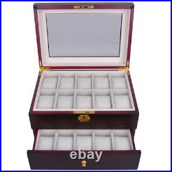 20 Slot Watch Jewelry Box Display Case Ebony Glass Top Jewelry Organizer