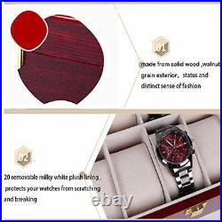 20 Slots Wood Watch Case Display Storage Watch Box Glass Top Jewelry Watch