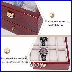 20 Slots Wood Watch Case Display Storage Watch Box Glass Top Jewelry Watch