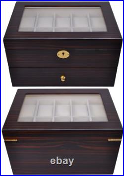 20 Slots Wooden Watch Display Case Glass Top Jewelry Collection Storage Box Wood
